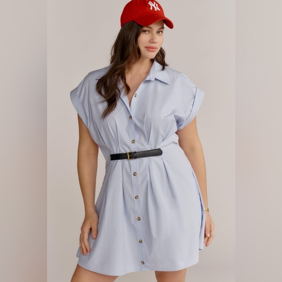 By Anthropologie Short-Sleeve Belted Shirt Dress - Picture 1 of 7